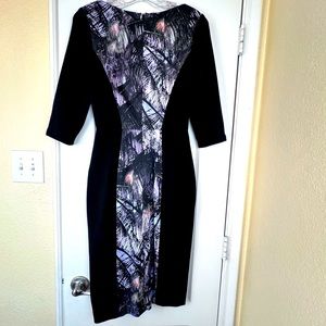 Black Halo Sadie Palm Printed Color 3/4 Sleeve Midi Dress Size 2